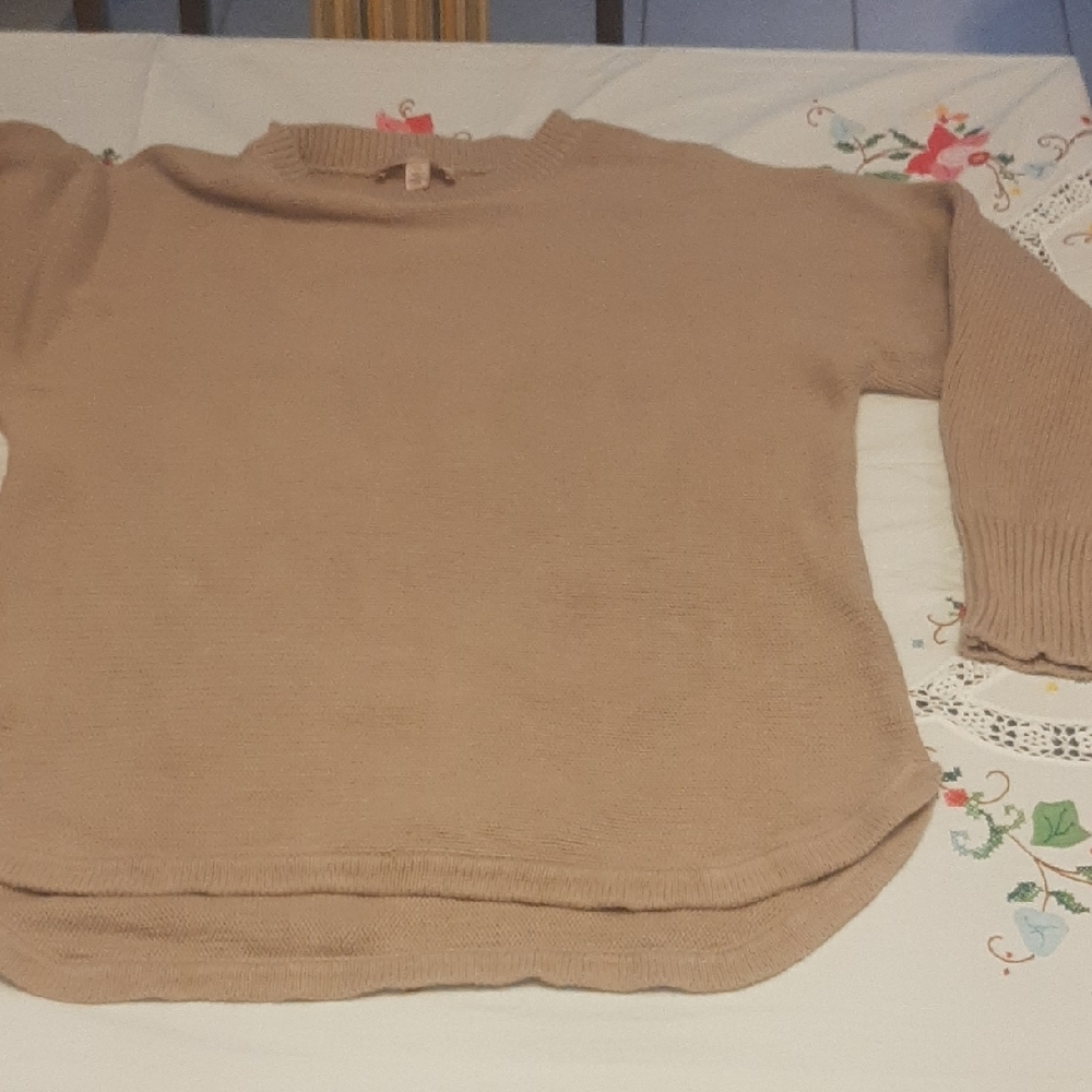 Philosophy Beige ๐ฏCOTTON Crew Neck Sweater High Low Hem/Dolman Sleeves Sz L - Picture 6 of 7